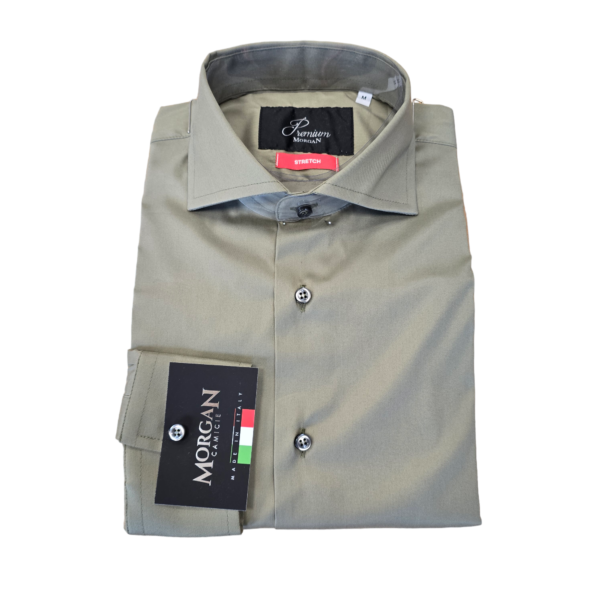 CAMICIA UOMO SLIMFIT ELASTICIZZATA LINEA PREMIUM VERDE FANGO TAGLIE : S - M - L - XL -XXL - immagine 2