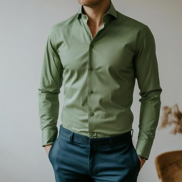 CAMICIA UOMO SLIMFIT ELASTICIZZATA LINEA PREMIUM VERDE FANGO TAGLIE : S - M - L - XL -XXL